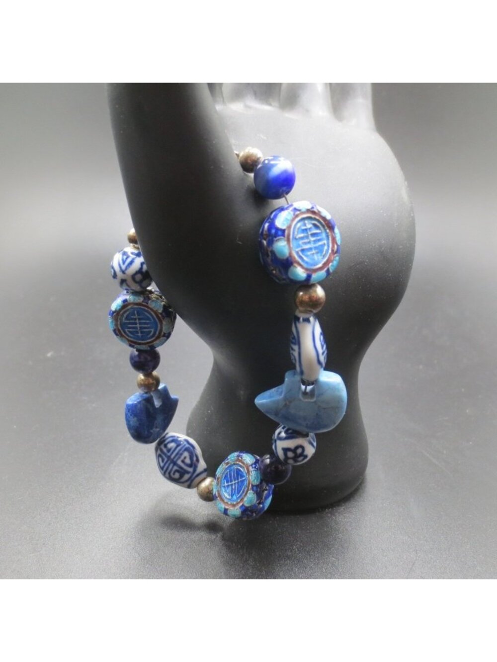 Sterling Silver 925 Jordan Boho Enamel Cats Eye Polar Bear Fetish Bead Bracelet